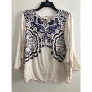H&M patterned flare trumpet sleeve blouse shirt
